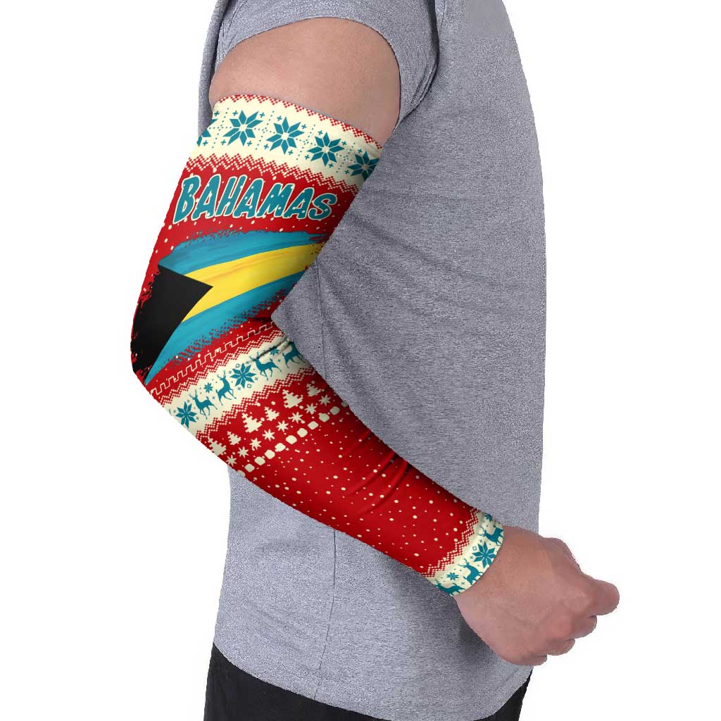 Bahamas Christmas Arm Sleeves with Red Festive Pattern Sailing Santa and National Flag Motif - Wonder Print Shop