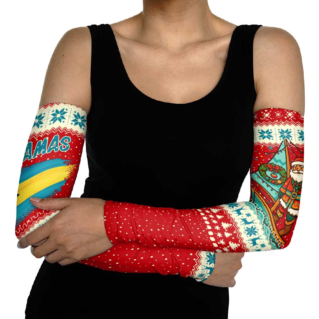 Bahamas Christmas Arm Sleeves with Red Festive Pattern Sailing Santa and National Flag Motif - Wonder Print Shop