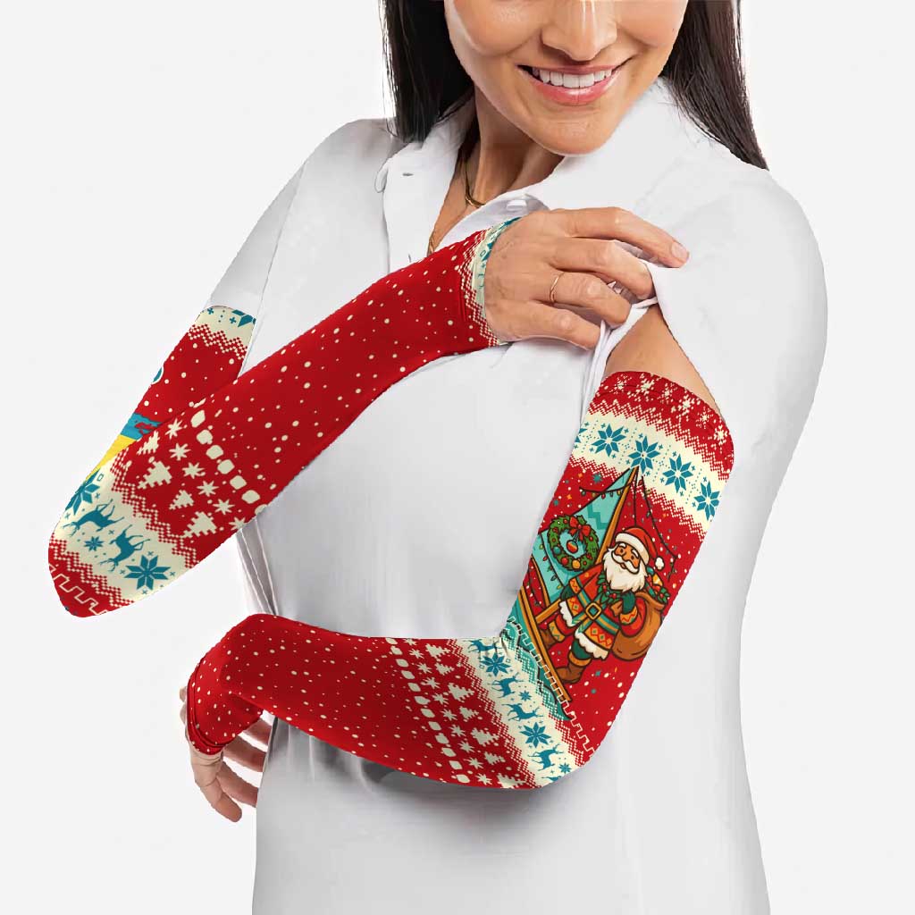 Bahamas Christmas Arm Sleeves with Red Festive Pattern Sailing Santa and National Flag Motif - Wonder Print Shop