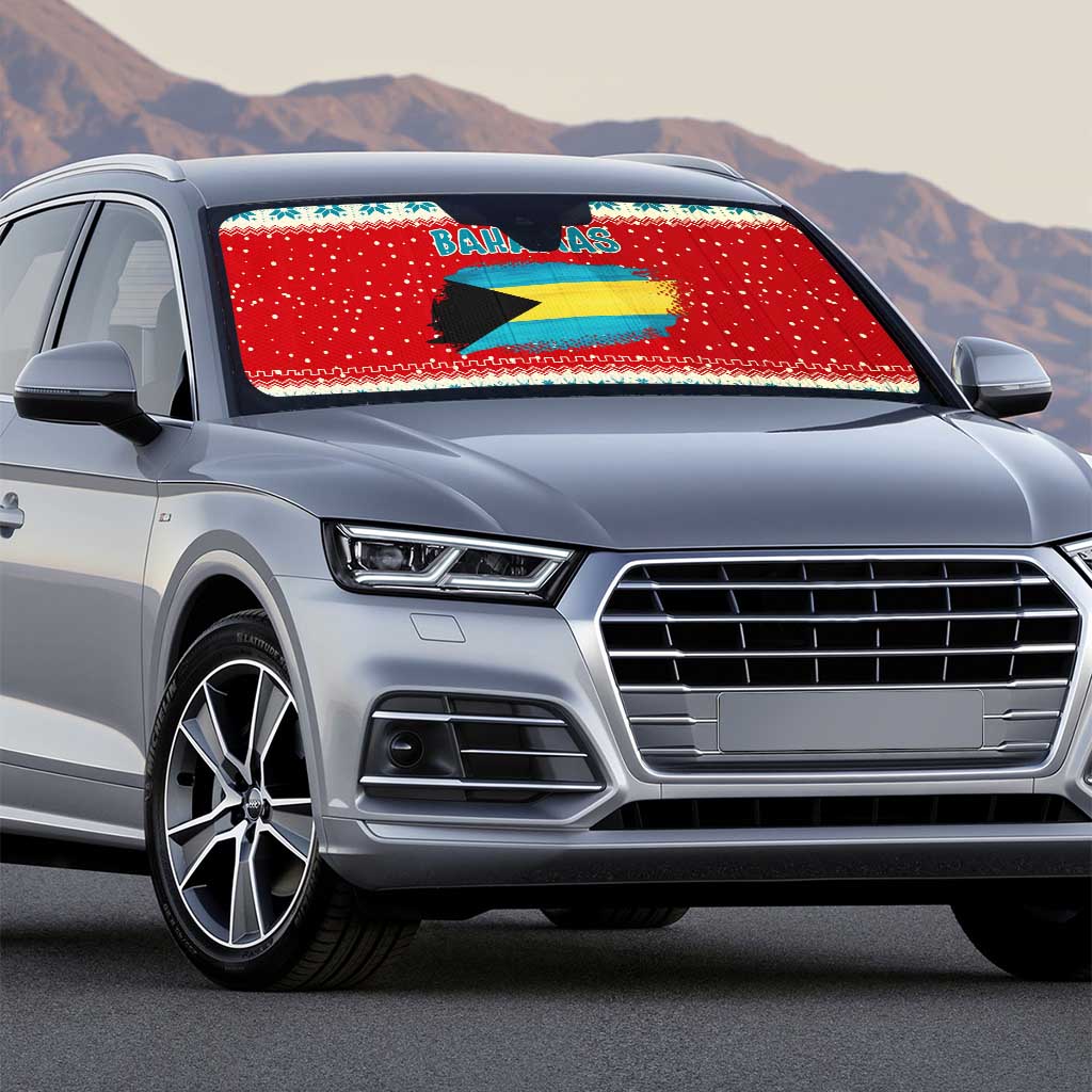 Bahamas Christmas Auto Sun Shade with Red Festive Pattern Sailing Santa and National Flag Motif - Wonder Print Shop