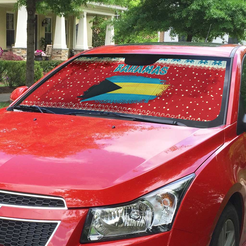 Bahamas Christmas Auto Sun Shade with Red Festive Pattern Sailing Santa and National Flag Motif - Wonder Print Shop