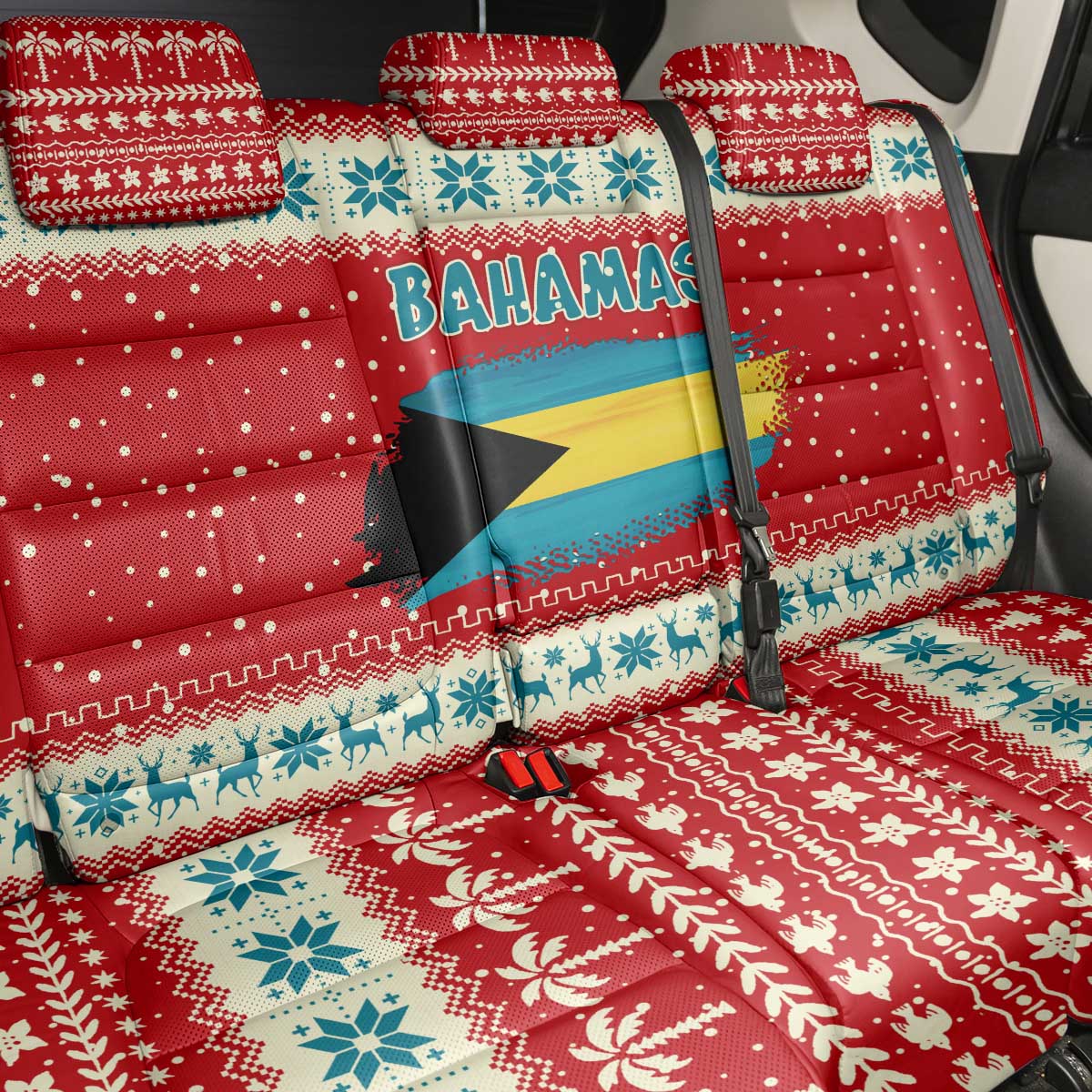 Bahamas Christmas Back Car Seat Cover with Red Festive Pattern Sailing Santa and National Flag Motif - Wonder Print Shop