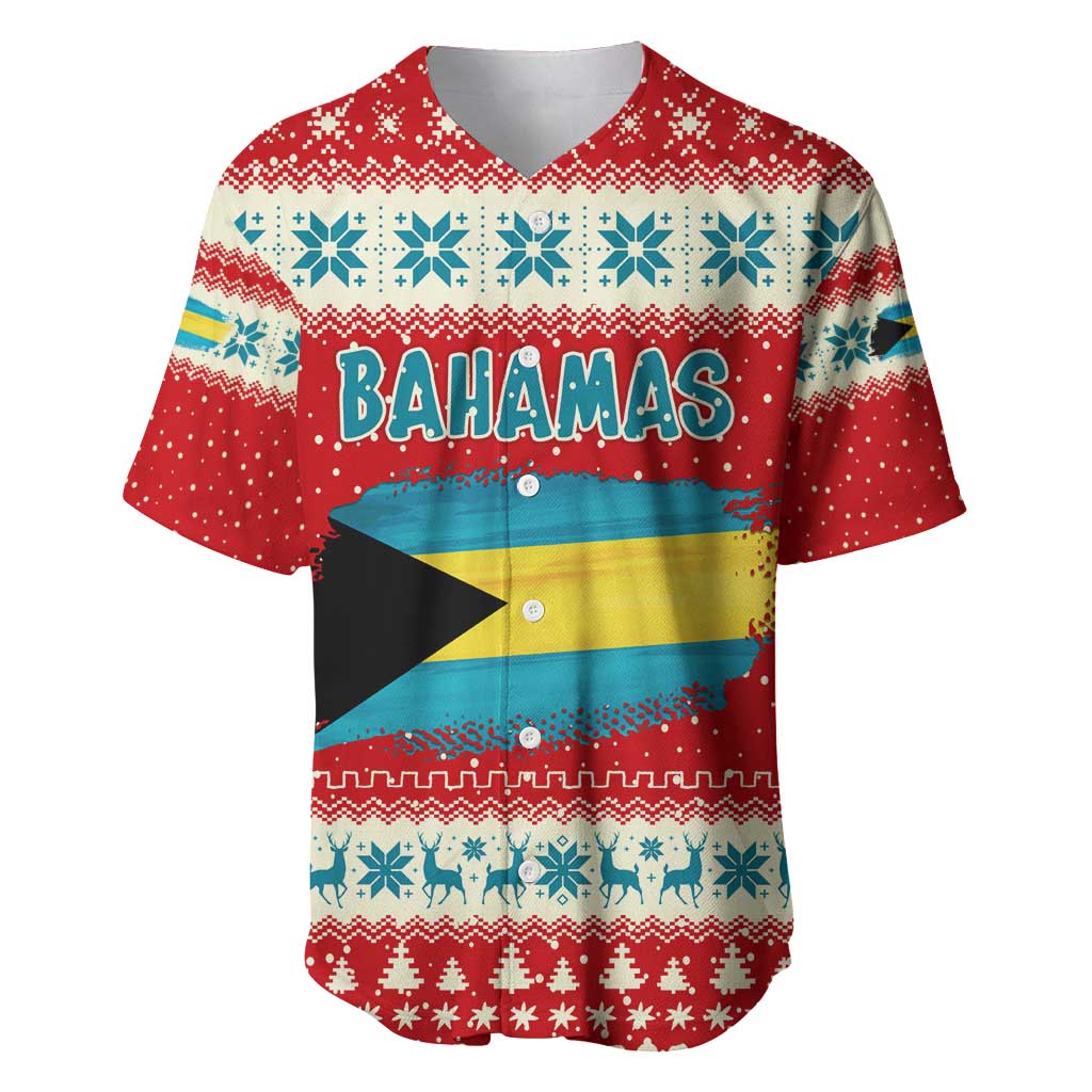 Bahamas Christmas Baseball Jersey with Red Festive Pattern Sailing Santa and National Flag Motif - Wonder Print Shop