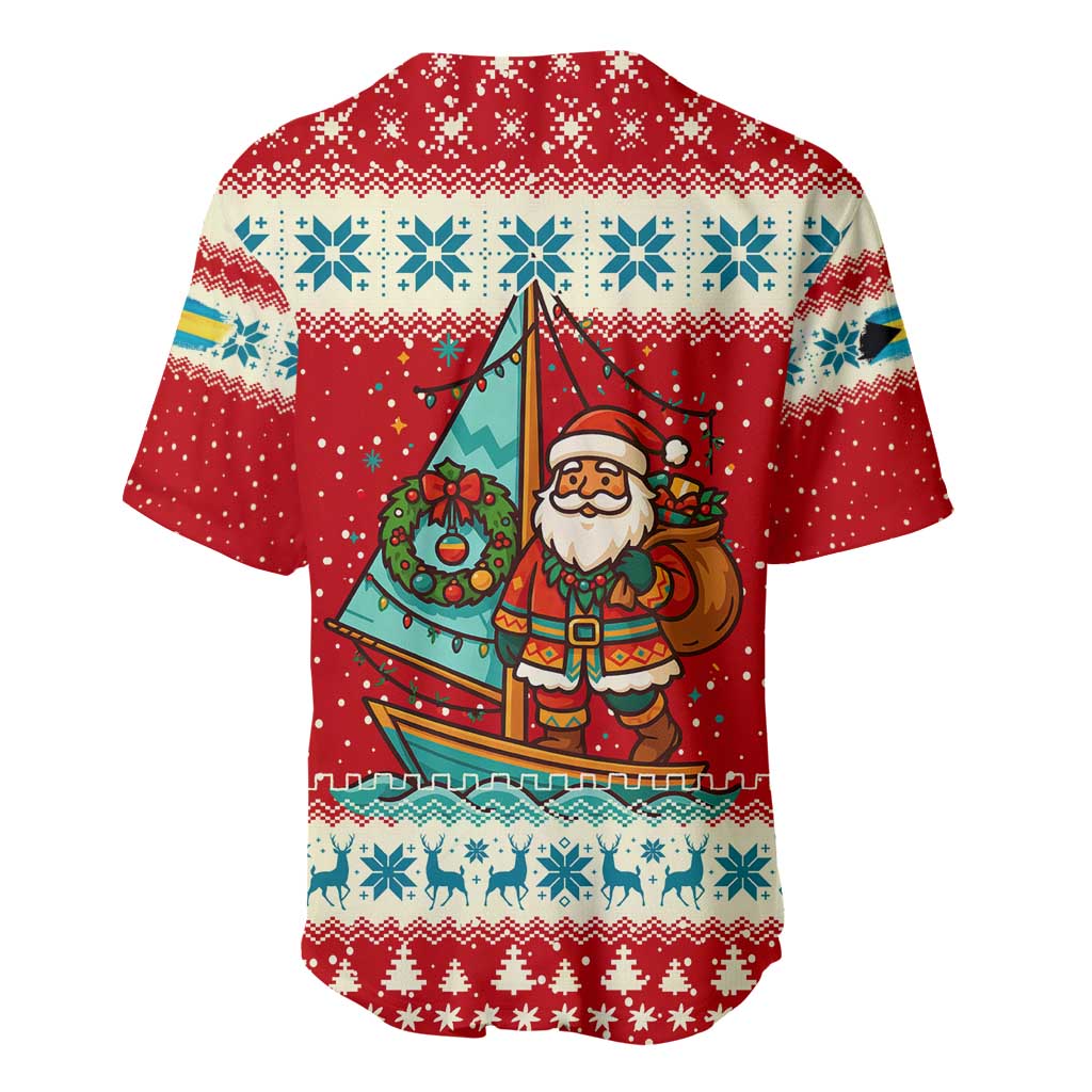 Bahamas Christmas Baseball Jersey with Red Festive Pattern Sailing Santa and National Flag Motif - Wonder Print Shop
