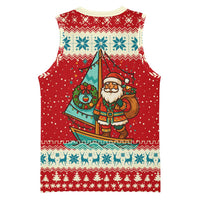 Bahamas Christmas Basketball Jersey with Red Festive Pattern Sailing Santa and National Flag Motif - Wonder Print Shop