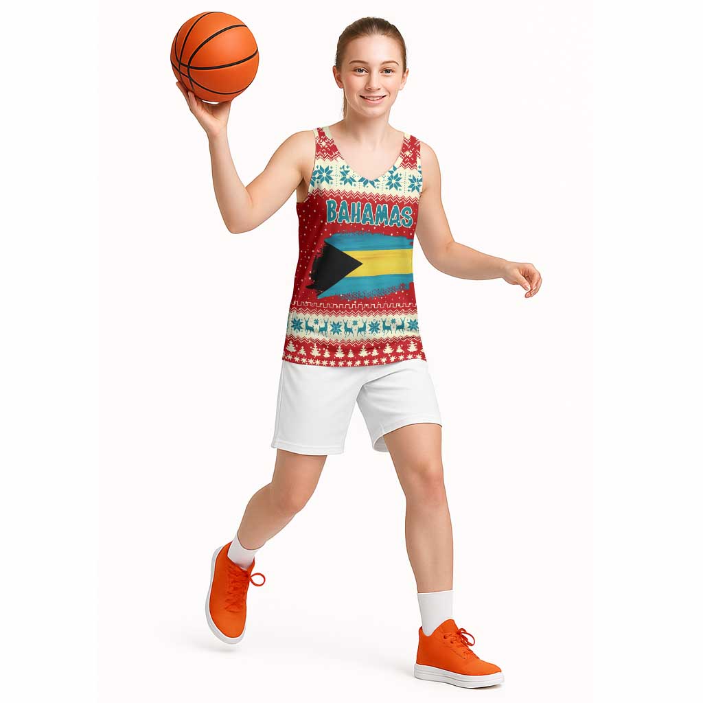 Bahamas Christmas Basketball Jersey with Red Festive Pattern Sailing Santa and National Flag Motif - Wonder Print Shop