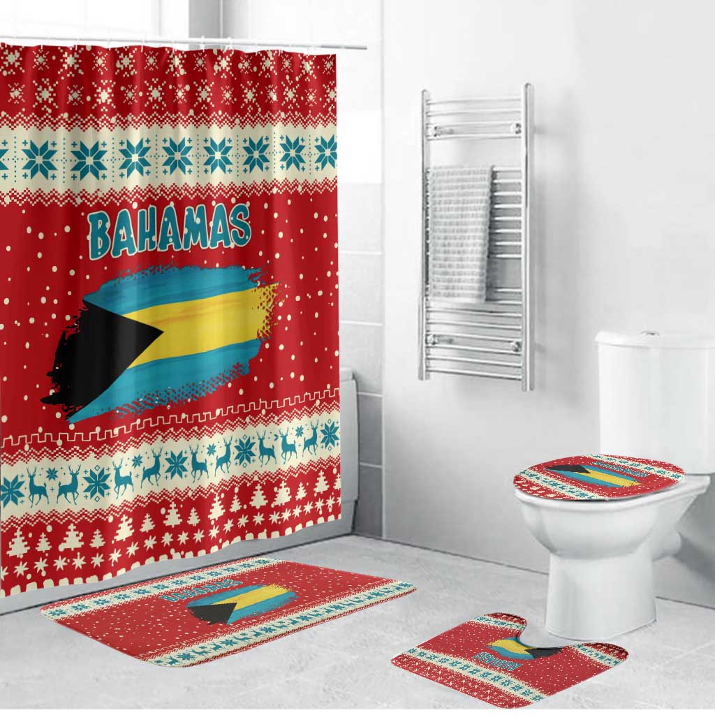 Bahamas Christmas Bathroom Set with Red Festive Pattern Sailing Santa and National Flag Motif - Wonder Print Shop