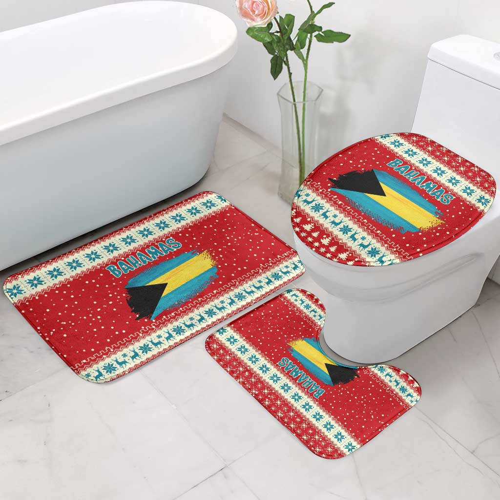 Bahamas Christmas Bathroom Set with Red Festive Pattern Sailing Santa and National Flag Motif - Wonder Print Shop