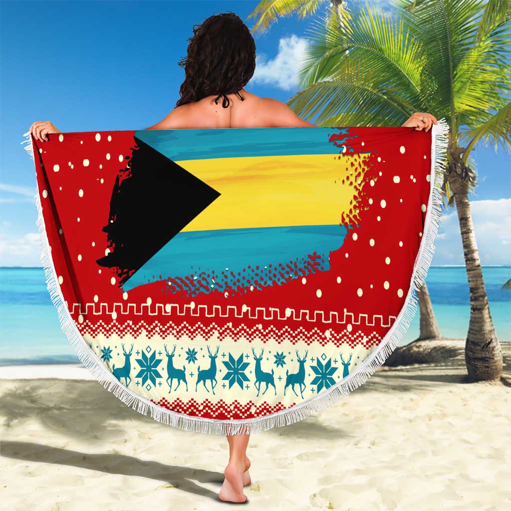 Bahamas Christmas Beach Blanket with Red Festive Pattern Sailing Santa and National Flag Motif - Wonder Print Shop