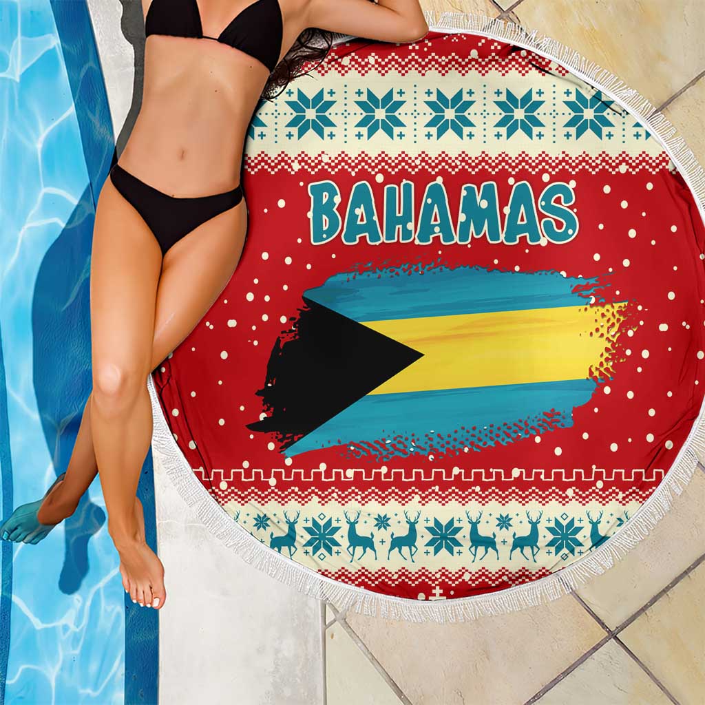 Bahamas Christmas Beach Blanket with Red Festive Pattern Sailing Santa and National Flag Motif - Wonder Print Shop
