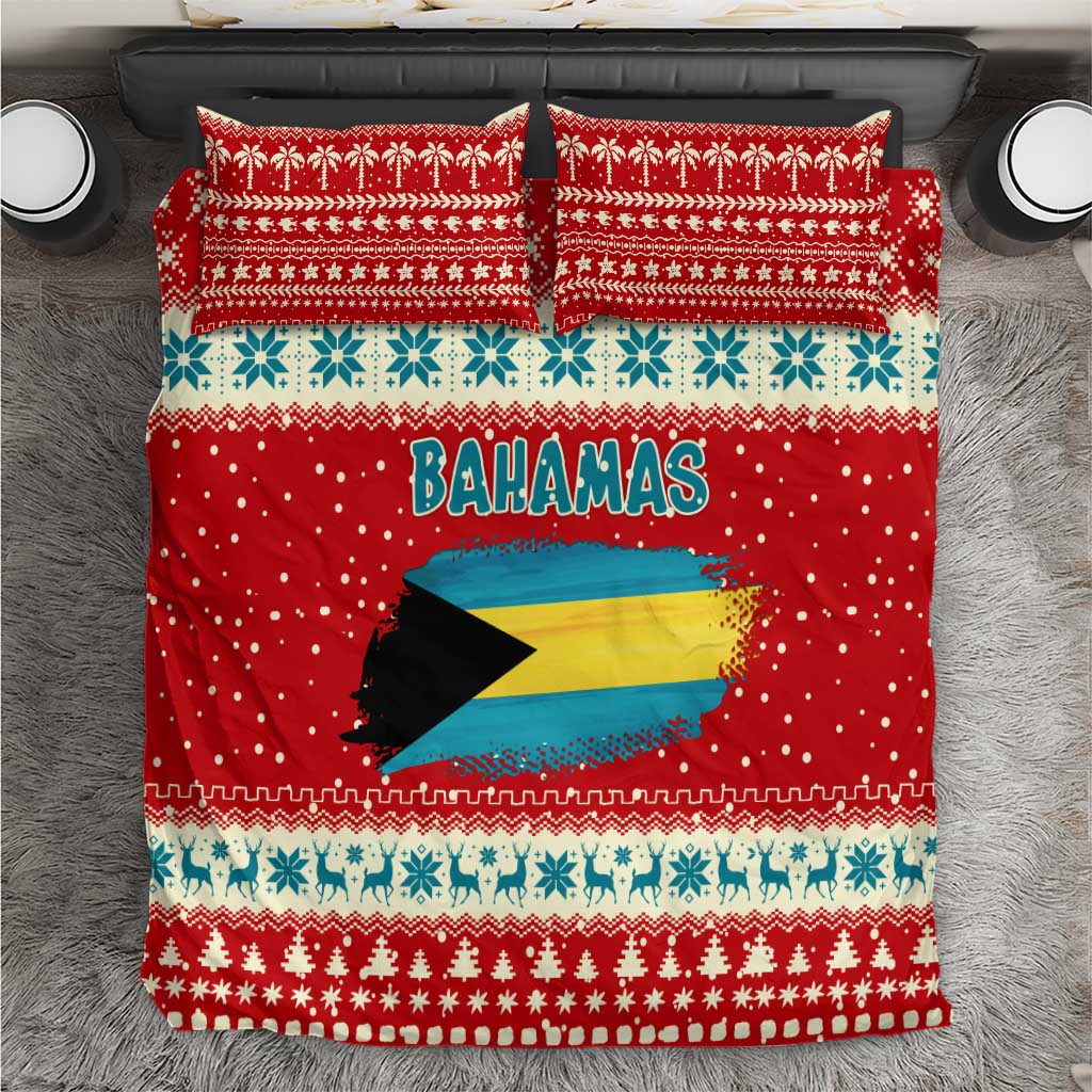 Bahamas Christmas Bedding Set with Red Festive Pattern Sailing Santa and National Flag Motif - Wonder Print Shop