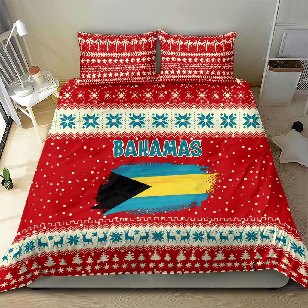 Bahamas Christmas Bedding Set with Red Festive Pattern Sailing Santa and National Flag Motif - Wonder Print Shop