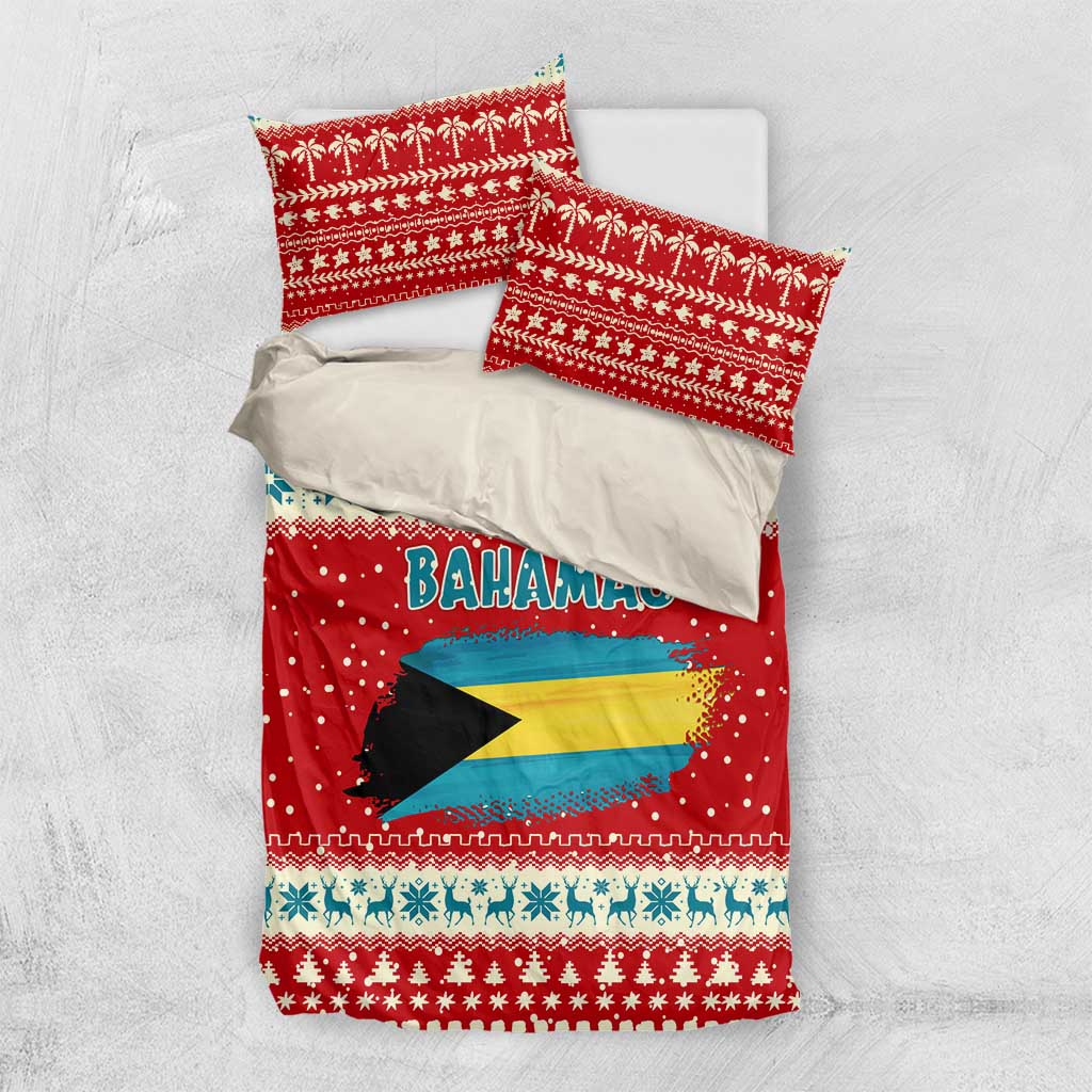 Bahamas Christmas Bedding Set with Red Festive Pattern Sailing Santa and National Flag Motif - Wonder Print Shop