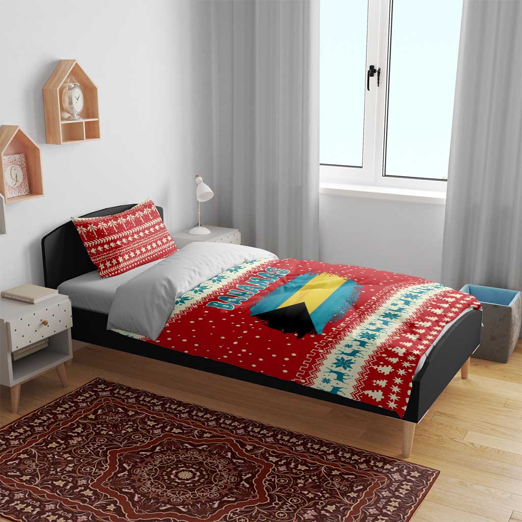Bahamas Christmas Bedding Set with Red Festive Pattern Sailing Santa and National Flag Motif - Wonder Print Shop