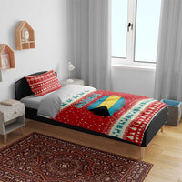 Bahamas Christmas Bedding Set with Red Festive Pattern Sailing Santa and National Flag Motif - Wonder Print Shop
