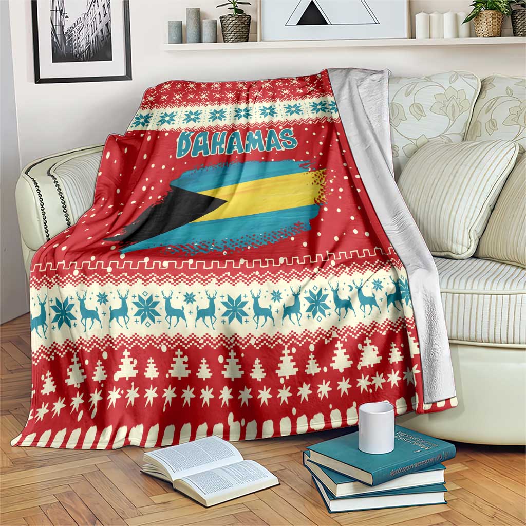 Bahamas Christmas Blanket with Red Festive Pattern Sailing Santa and National Flag Motif - Wonder Print Shop