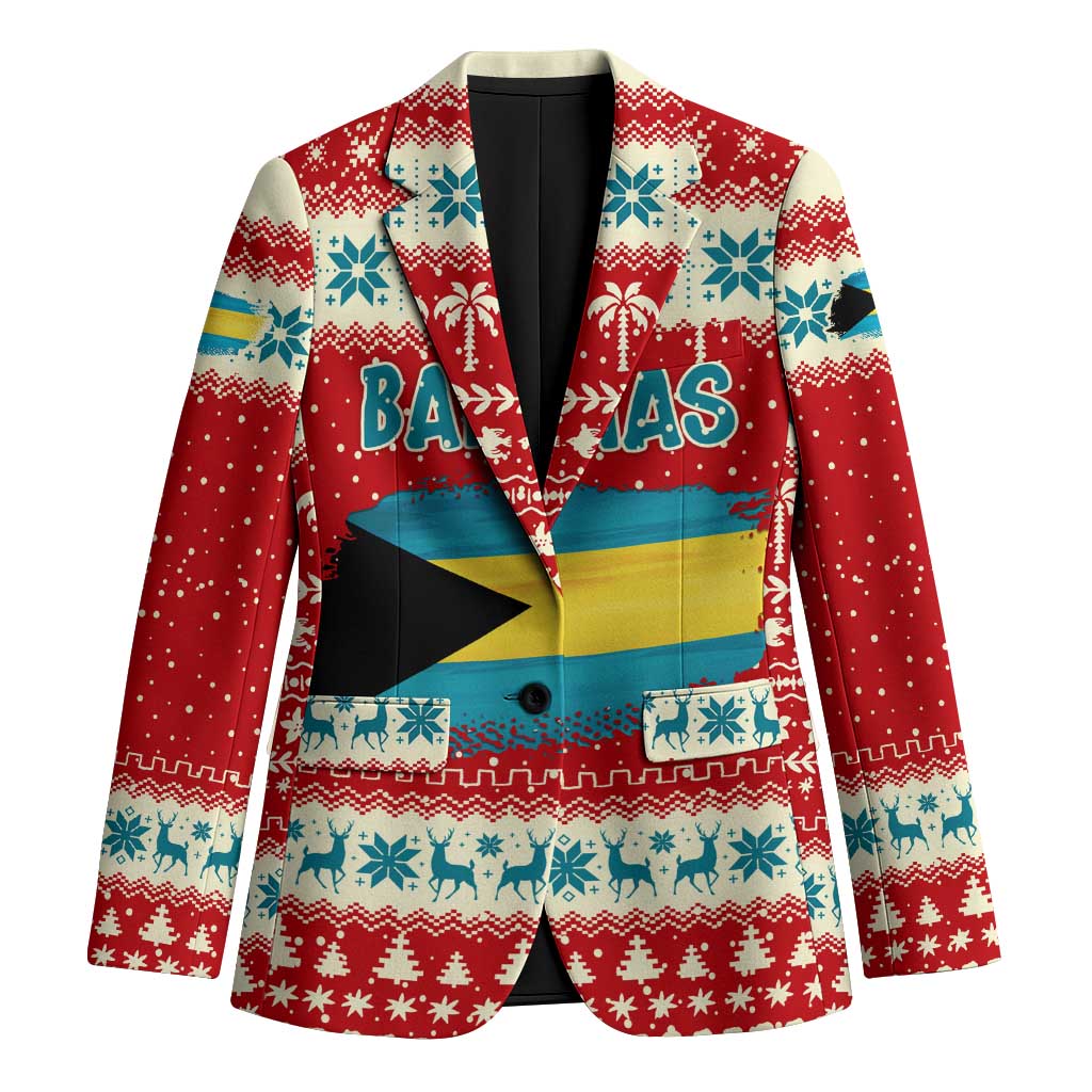 Bahamas Christmas Blazer with Red Festive Pattern Sailing Santa and National Flag Motif - Wonder Print Shop