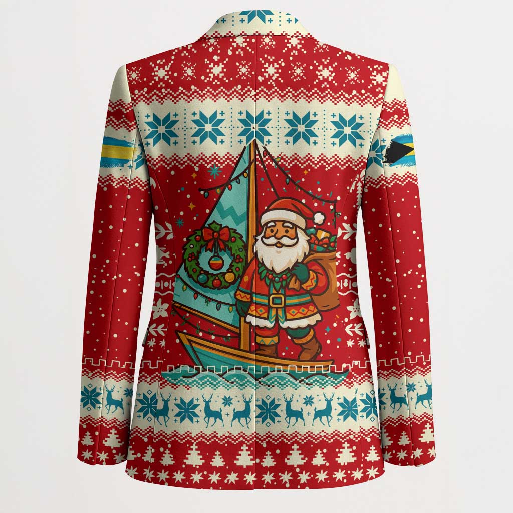 Bahamas Christmas Blazer with Red Festive Pattern Sailing Santa and National Flag Motif - Wonder Print Shop