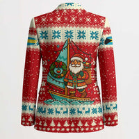Bahamas Christmas Blazer with Red Festive Pattern Sailing Santa and National Flag Motif - Wonder Print Shop