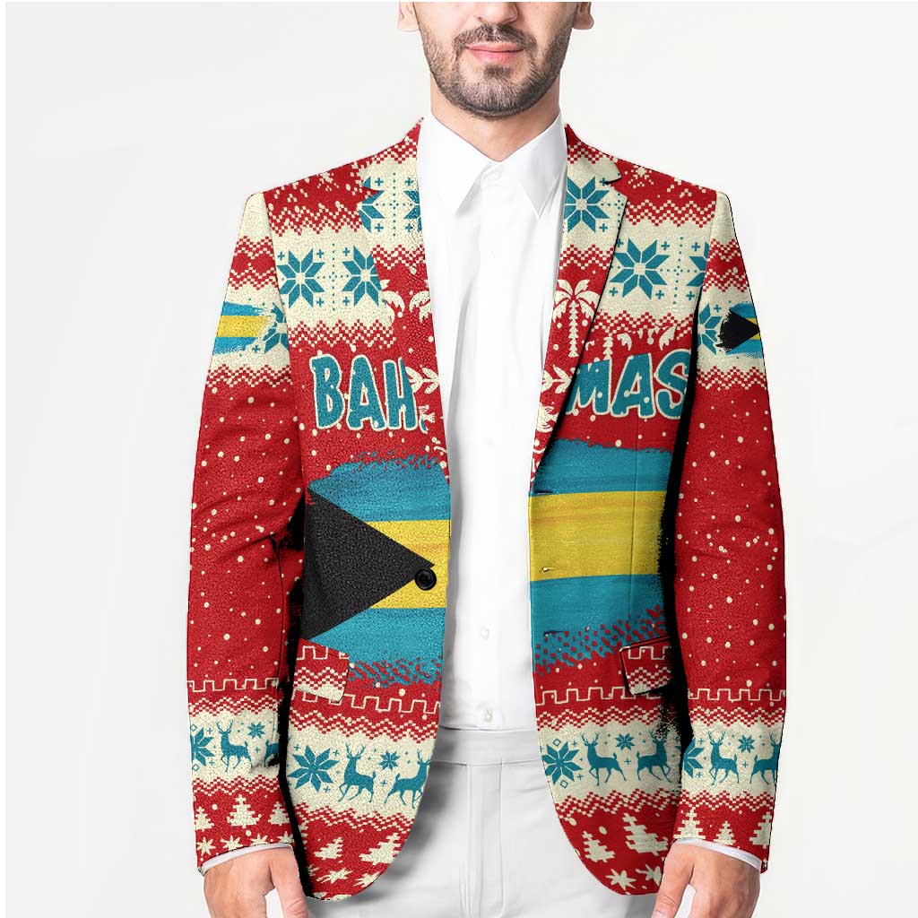 Bahamas Christmas Blazer with Red Festive Pattern Sailing Santa and National Flag Motif - Wonder Print Shop