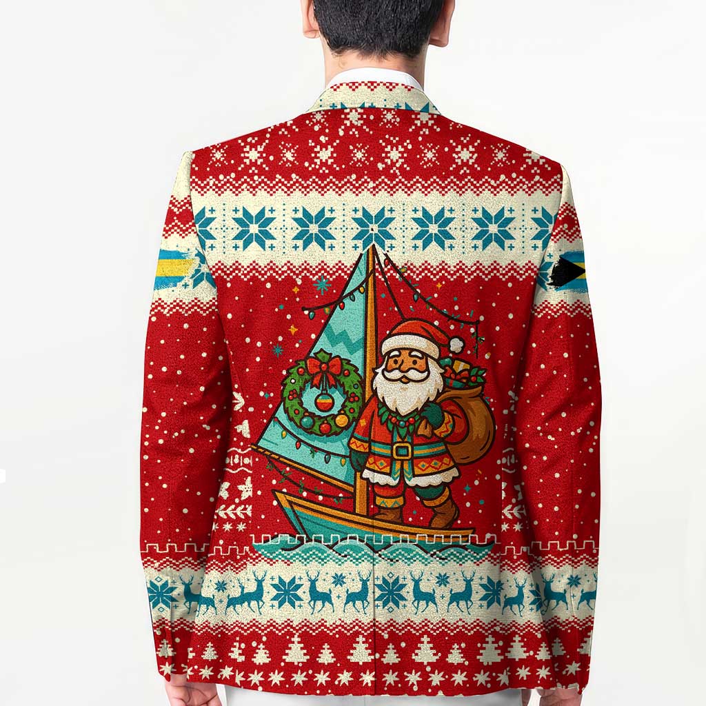 Bahamas Christmas Blazer with Red Festive Pattern Sailing Santa and National Flag Motif - Wonder Print Shop