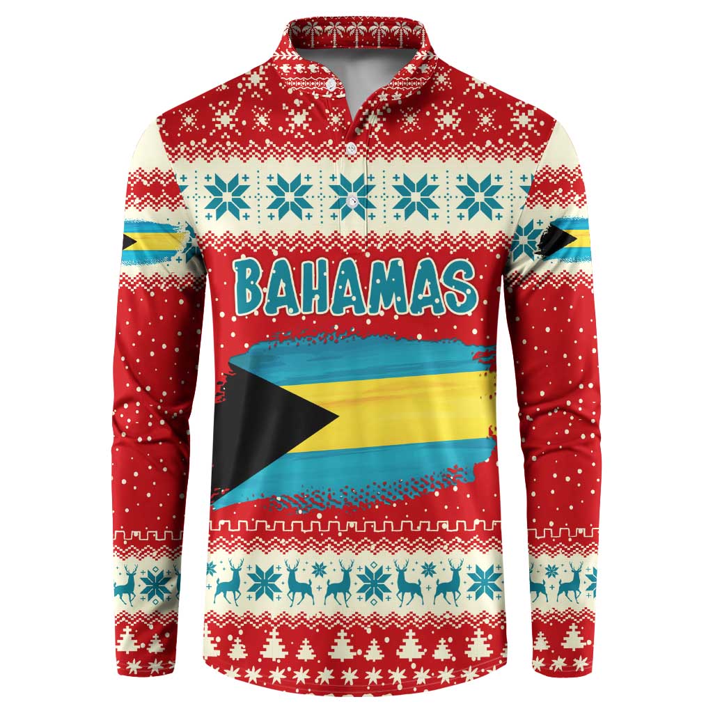 Bahamas Christmas Button Sweatshirt with Red Festive Pattern Sailing Santa and National Flag Motif - Wonder Print Shop