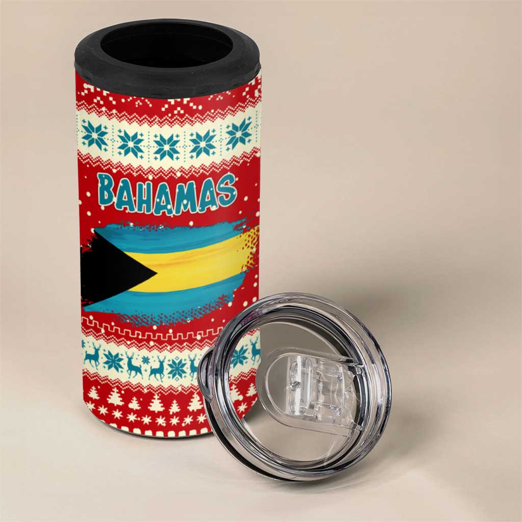 Bahamas Christmas 4 in 1 Can Cooler Tumbler with Red Festive Pattern Sailing Santa and National Flag Motif - Wonder Print Shop