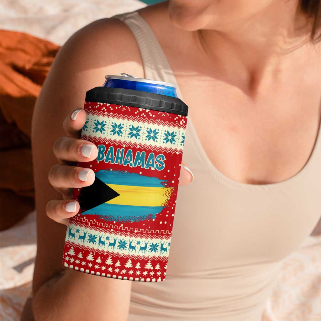 Bahamas Christmas 4 in 1 Can Cooler Tumbler with Red Festive Pattern Sailing Santa and National Flag Motif - Wonder Print Shop
