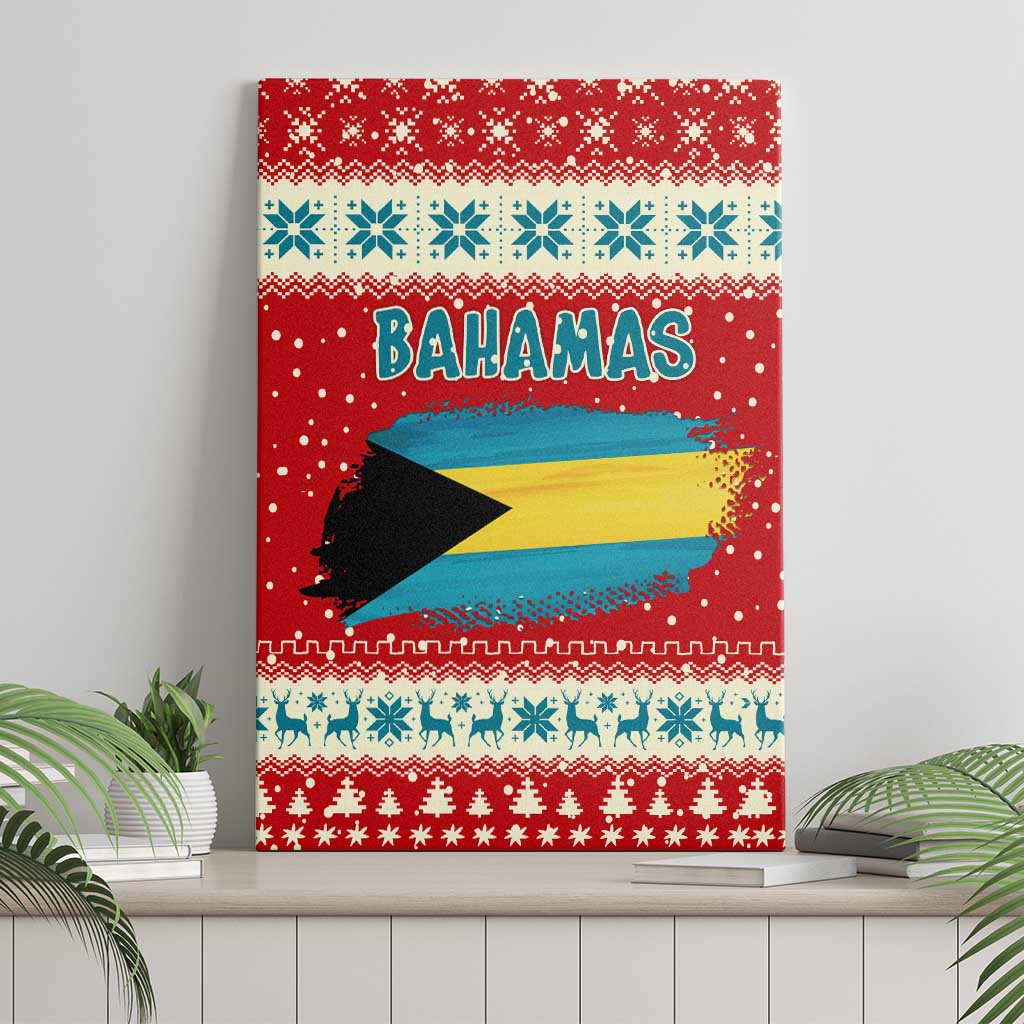 Bahamas Christmas Canvas Wall Art with Red Festive Pattern Sailing Santa and National Flag Motif - Wonder Print Shop
