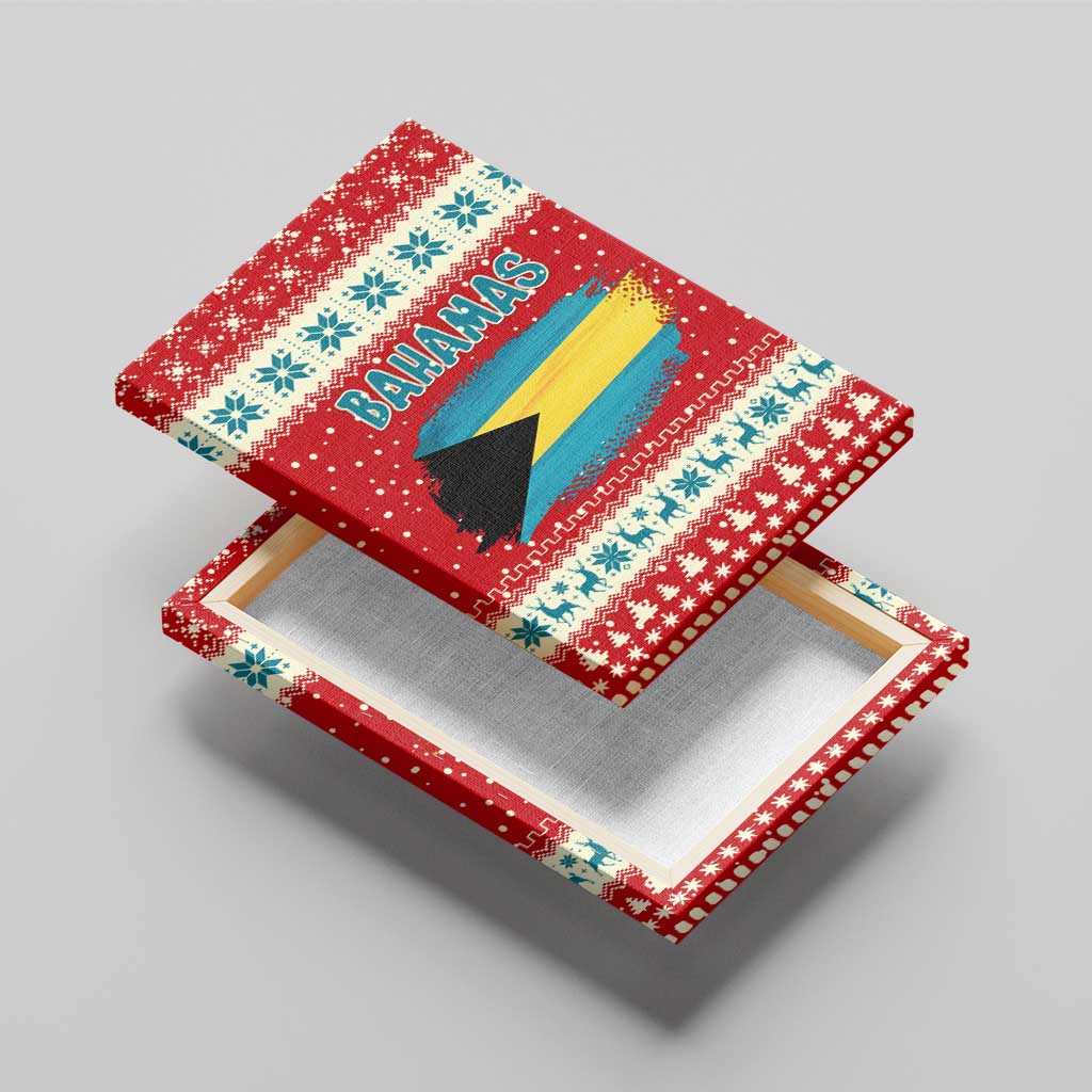 Bahamas Christmas Canvas Wall Art with Red Festive Pattern Sailing Santa and National Flag Motif - Wonder Print Shop