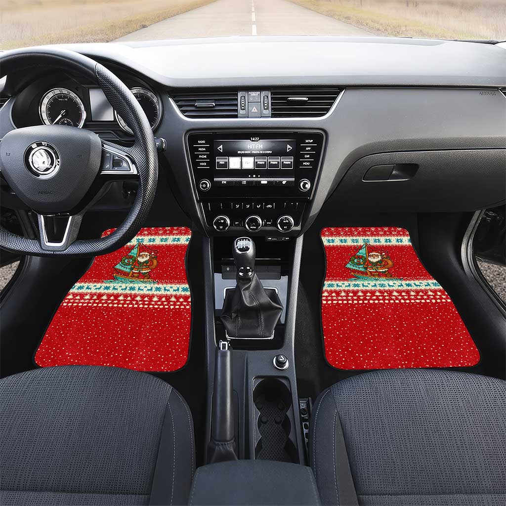 Bahamas Christmas Car Mats with Red Festive Pattern Sailing Santa and National Flag Motif - Wonder Print Shop