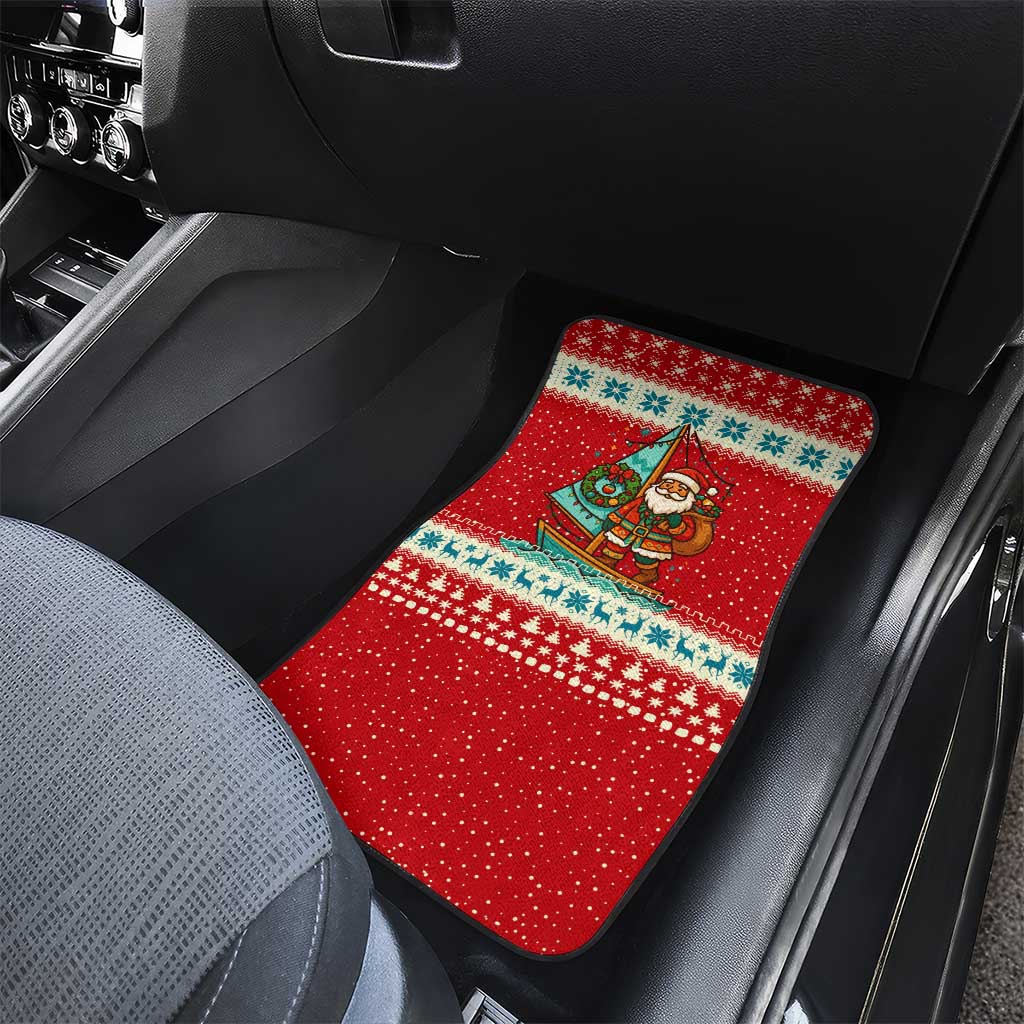 Bahamas Christmas Car Mats with Red Festive Pattern Sailing Santa and National Flag Motif - Wonder Print Shop