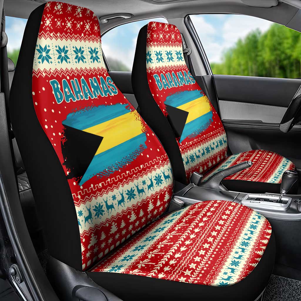 Bahamas Christmas Car Seat Cover with Red Festive Pattern Sailing Santa and National Flag Motif - Wonder Print Shop