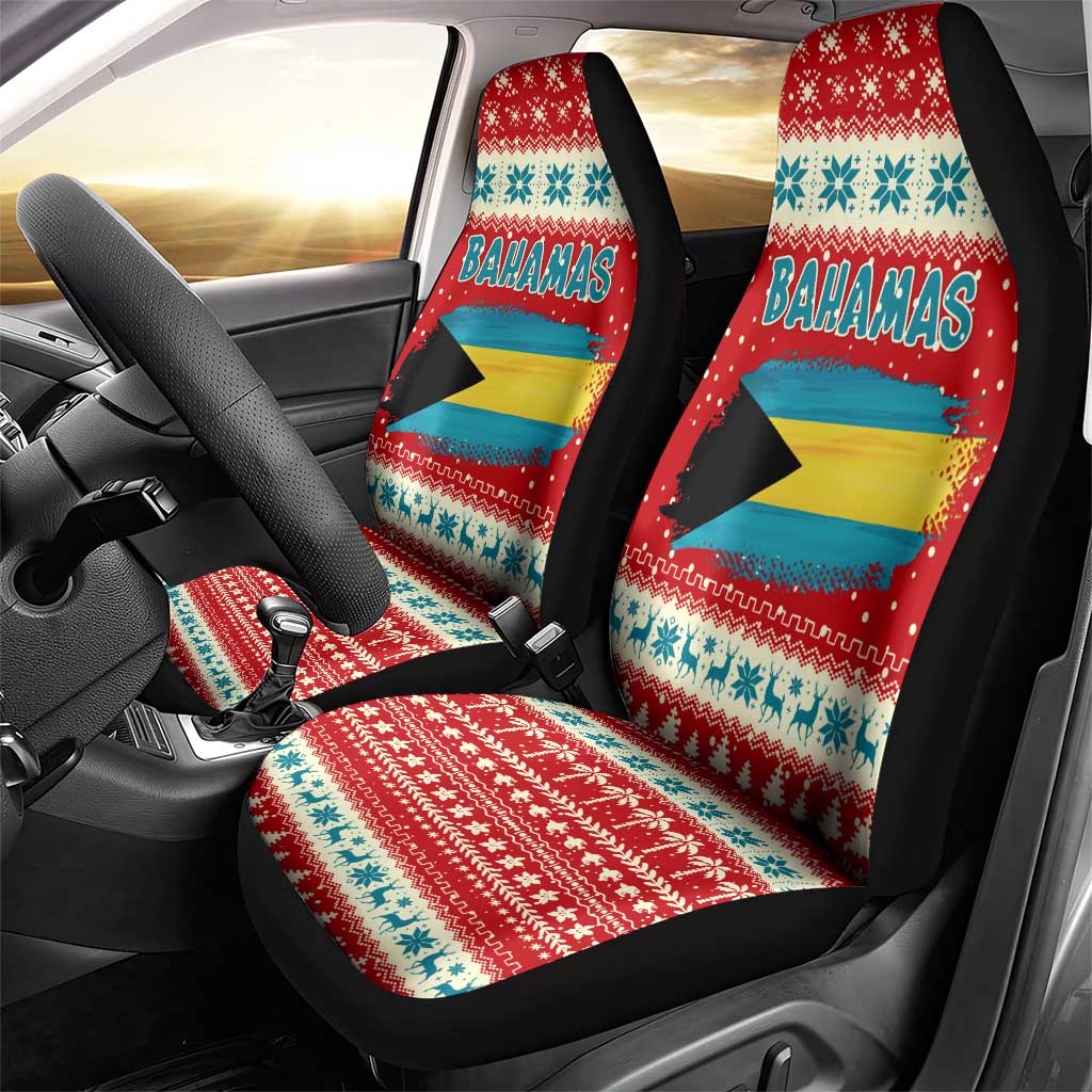Bahamas Christmas Car Seat Cover with Red Festive Pattern Sailing Santa and National Flag Motif - Wonder Print Shop