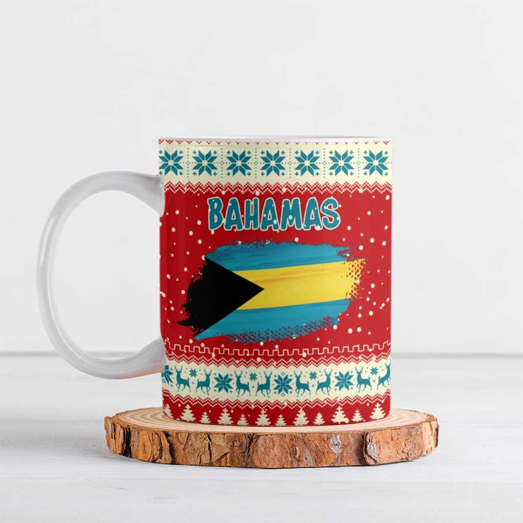 Bahamas Christmas Ceramic Mug with Red Festive Pattern Sailing Santa and National Flag Motif - Wonder Print Shop