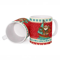 Bahamas Christmas Ceramic Mug with Red Festive Pattern Sailing Santa and National Flag Motif - Wonder Print Shop