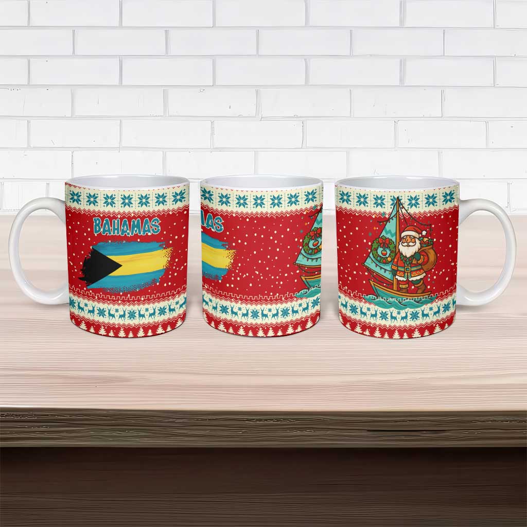 Bahamas Christmas Ceramic Mug with Red Festive Pattern Sailing Santa and National Flag Motif - Wonder Print Shop