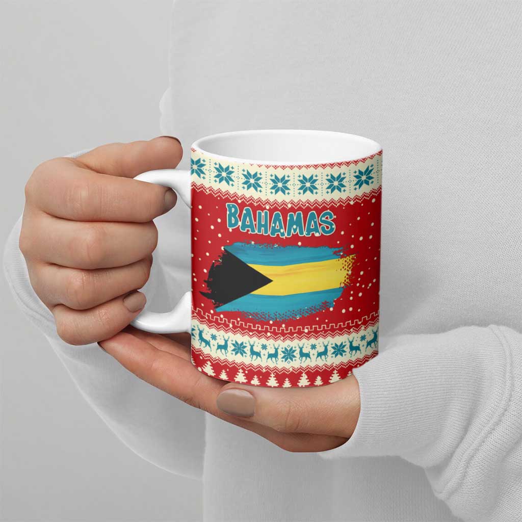 Bahamas Christmas Ceramic Mug with Red Festive Pattern Sailing Santa and National Flag Motif - Wonder Print Shop