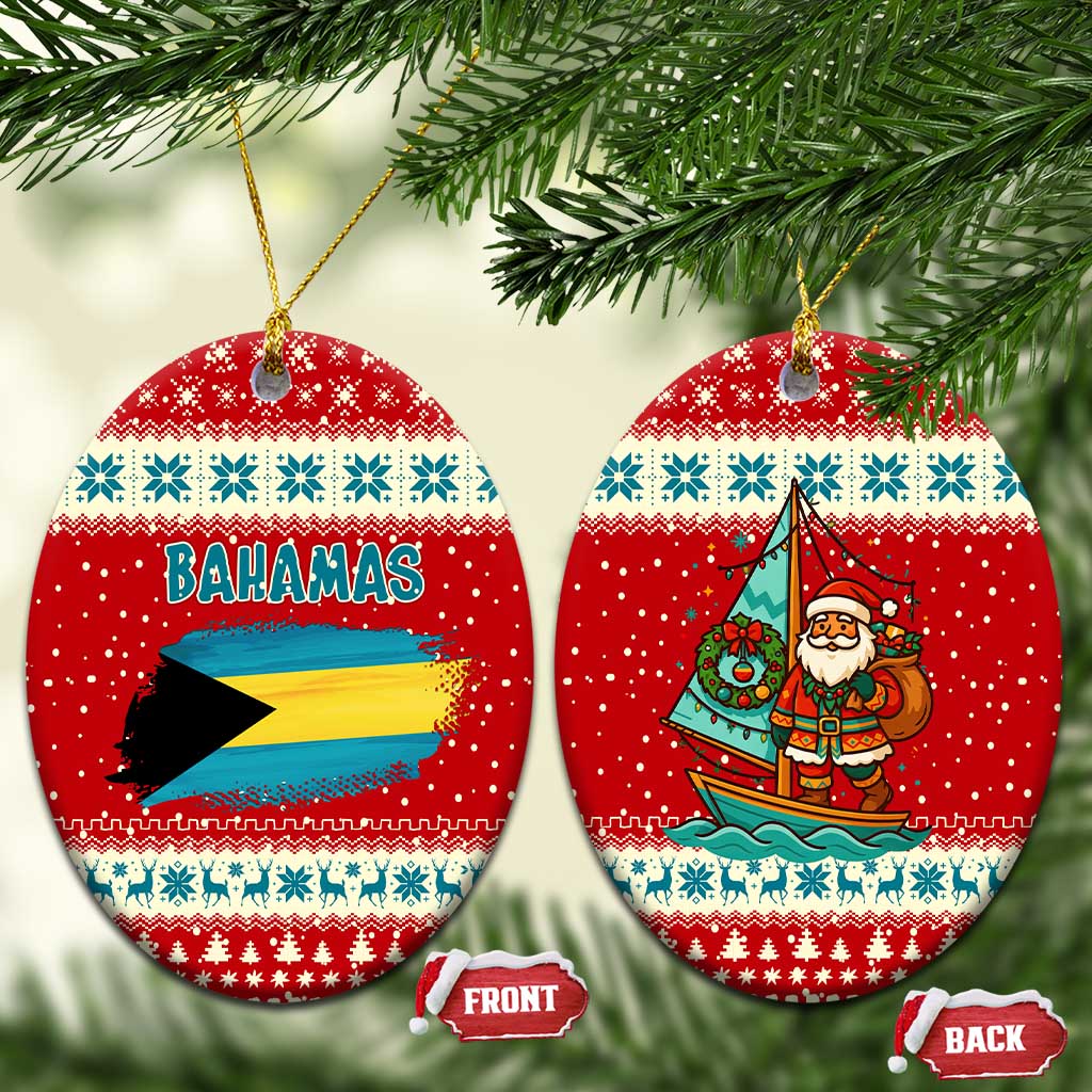 Bahamas Christmas Ceramic Ornament with Red Festive Pattern Sailing Santa and National Flag Motif - Wonder Print Shop