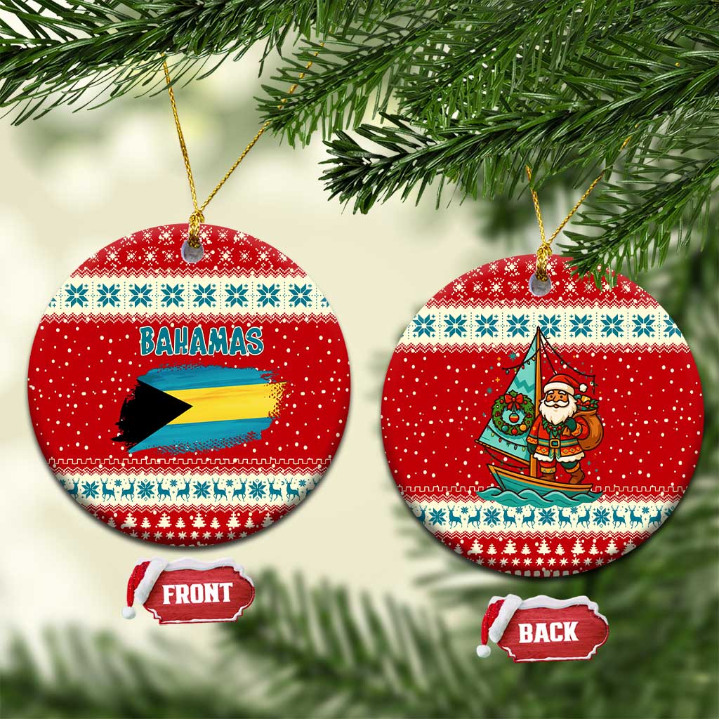 Bahamas Christmas Ceramic Ornament with Red Festive Pattern Sailing Santa and National Flag Motif - Wonder Print Shop