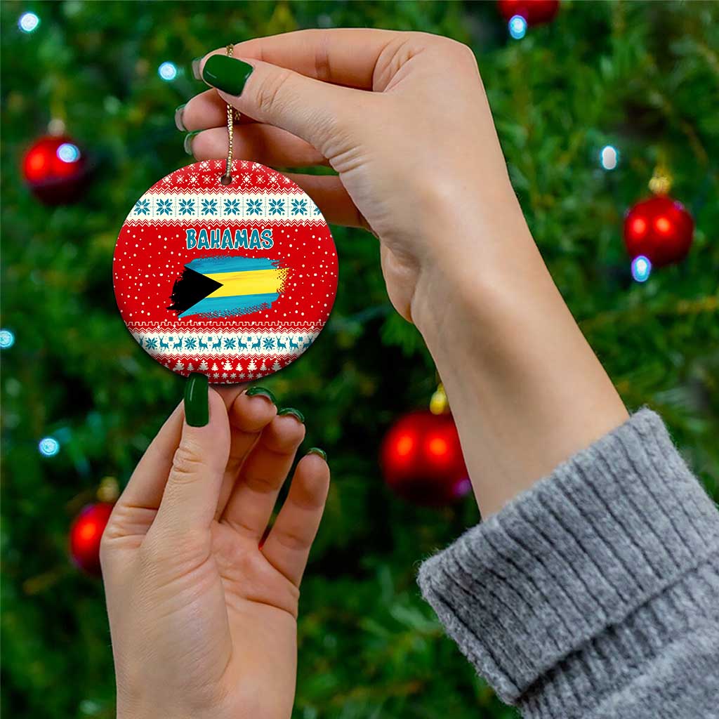Bahamas Christmas Ceramic Ornament with Red Festive Pattern Sailing Santa and National Flag Motif - Wonder Print Shop