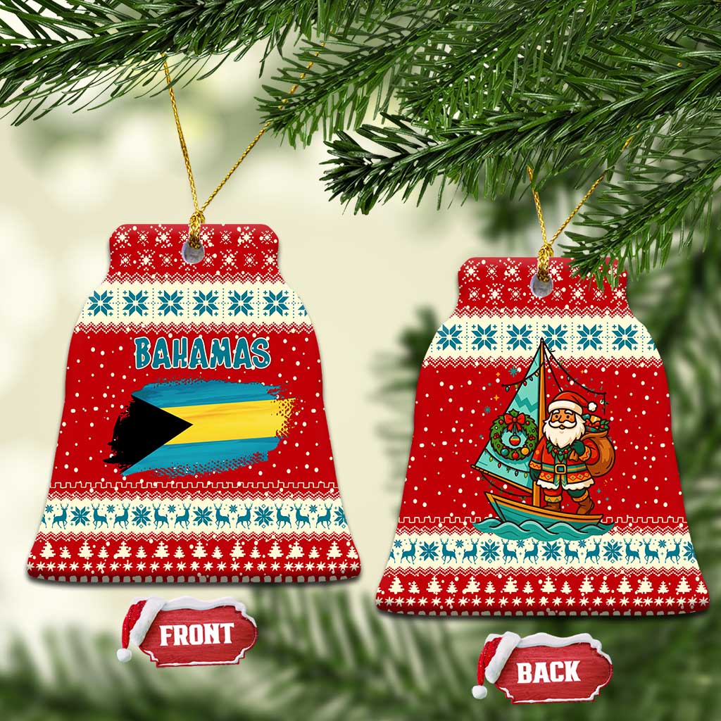 Bahamas Christmas Ceramic Ornament with Red Festive Pattern Sailing Santa and National Flag Motif - Wonder Print Shop