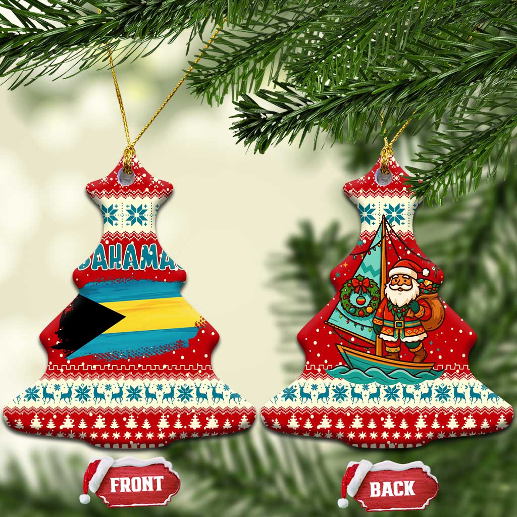 Bahamas Christmas Ceramic Ornament with Red Festive Pattern Sailing Santa and National Flag Motif - Wonder Print Shop