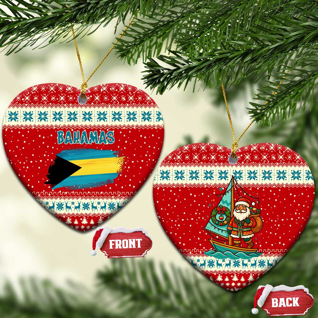 Bahamas Christmas Ceramic Ornament with Red Festive Pattern Sailing Santa and National Flag Motif - Wonder Print Shop
