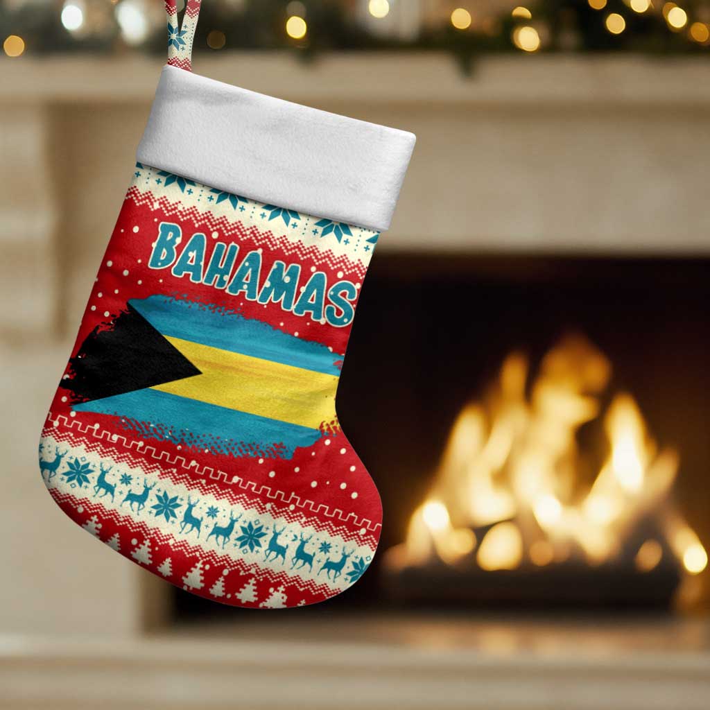 Bahamas Christmas Stocking with Red Festive Pattern Sailing Santa and National Flag Motif - Wonder Print Shop