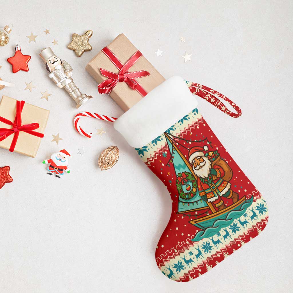 Bahamas Christmas Stocking with Red Festive Pattern Sailing Santa and National Flag Motif - Wonder Print Shop