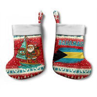 Bahamas Christmas Stocking with Red Festive Pattern Sailing Santa and National Flag Motif - Wonder Print Shop