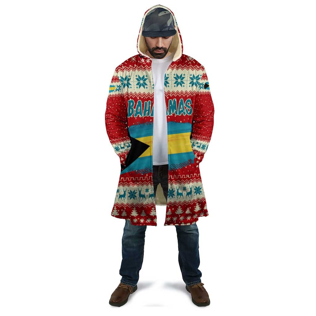 Bahamas Christmas Cloak with Red Festive Pattern Sailing Santa and National Flag Motif - Wonder Print Shop