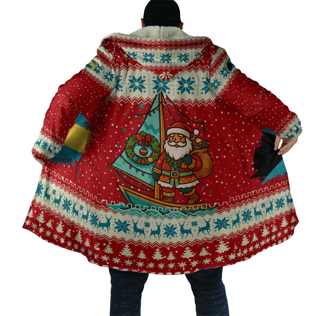 Bahamas Christmas Cloak with Red Festive Pattern Sailing Santa and National Flag Motif - Wonder Print Shop