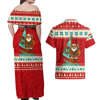 Bahamas Christmas Couples Matching Off Shoulder Maxi Dress and Hawaiian Shirt with Red Festive Pattern Sailing Santa and National Flag Motif - Wonder Print Shop